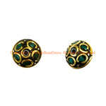 2 BEADS - Handmade Ethnic Tibetan Beads with Turquoise & Brass Inlays - B3420B-2