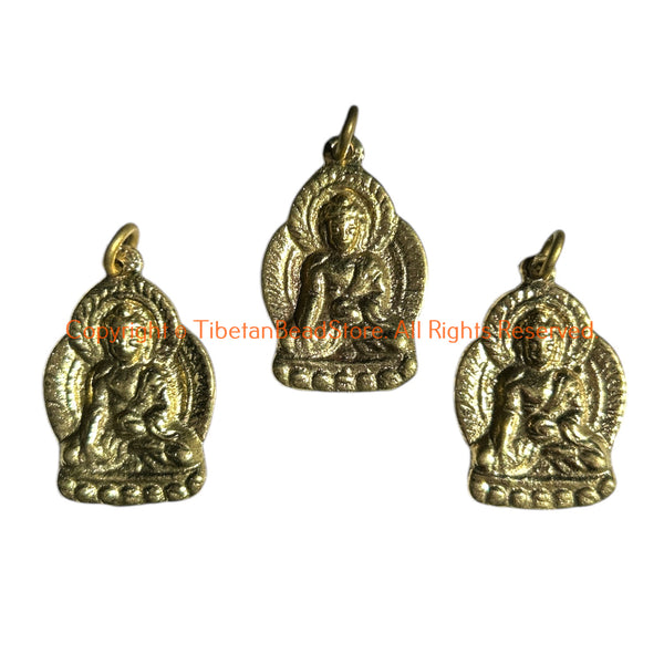 3 Pendants - Tibetan Brass Buddha Charm Pendants - Small Buddha Pendant - Buddha Amulet - Nepal Tibetan Jewelry- Buddha Amulet- WM8017-3