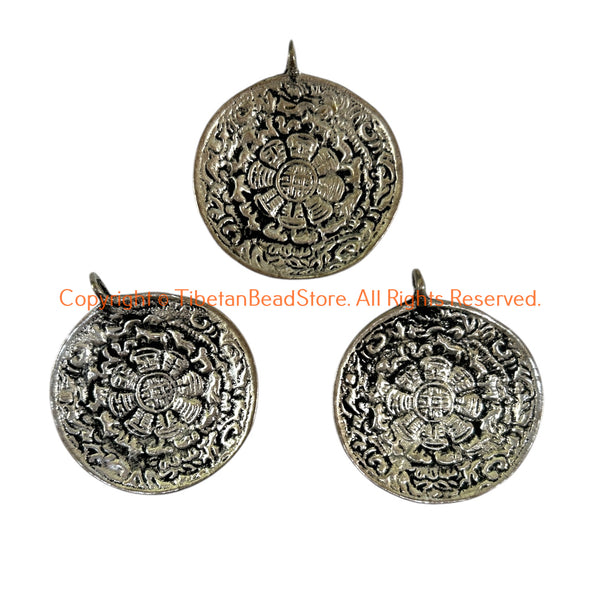 Large Tibetan Calendar Timeline Wheel Brass Charm Pendant - WM8020L-1