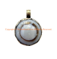 Handmade Tibetan Agate Pendant with Repousse Tibetan Silver Floral Details - WM6505D