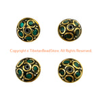 4 BEADS - Handmade Ethnic Tibetan Beads with Turquoise & Brass Inlays - B3420B-4