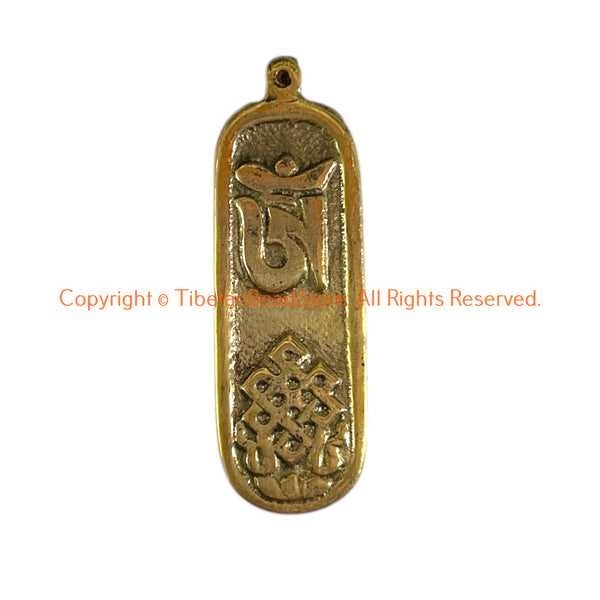 Tibetan OM Mantra & Endless Knot Brass Pendant - WM8024