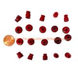 10 SETS - Tibetan Inlaid Red Bone Guru Bead Sets - Bulk Lot Inlay Bone Guru Beads & Caps - Mala Making Supply 3 Hole Guru Beads - GB123Q