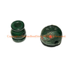 1 SET - Green Color Inlaid Tibetan Guru Bead Set - 3 Hole Guru Bead & Cap - Prayer Mala Making Supply - GB123Z