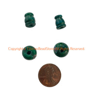 2 SETS - Dark Green Color Inlaid Tibetan Guru Bead Sets - 3 Hole Guru Beads & Caps - Prayer Mala Making Supply - GB123H