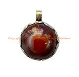 Handmade Tibetan Agate Pendant with Repousse Tibetan Silver Floral Details - WM6505G