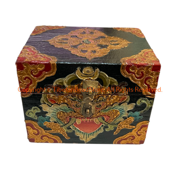 Handcrafted Painted Carved Tibetan Decorative Storage Box - HC37