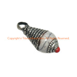 Tibetan White Crackle Resin Charm Pendant with Tibetan Silver Caps & Bead Accent - WM6515B-1