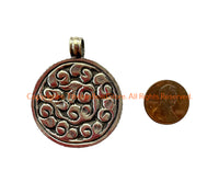 Handmade Tibetan Agate Pendant with Repousse Tibetan Silver Floral Details - WM6505A