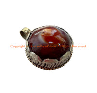 Handmade Tibetan Agate Pendant with Repousse Tibetan Silver Floral Details - WM6505G