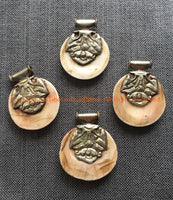 Ethnic Tribal Naga Conch Shell Tibetan Pendant with Repousse Lotus Floral Design Bail - Ethnic Jewelry OOAK Ethnic Tribal Pendant - WM7486