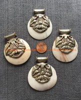 Ethnic Tribal Naga Conch Shell Tibetan Pendant with Repousse Lotus Floral Design Bail - Ethnic Jewelry OOAK Ethnic Tribal Pendant - WM7486