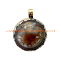 Handmade Tibetan Agate Pendant with Repousse Tibetan Silver Floral Details - WM6505H