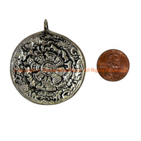 Large Tibetan Calendar Timeline Wheel Solid Silver-Plated Brass Charm Pendant - WM8020L-3