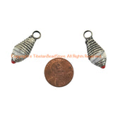 2 Pendants - Tibetan White Crackle Resin Charm Pendants with Tibetan Silver Caps & Bead Accent - WM6515B-2