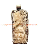 Handmade Large Buffalo Bone Carved Wolf & Old Man Tibetan Pendant - WM6504