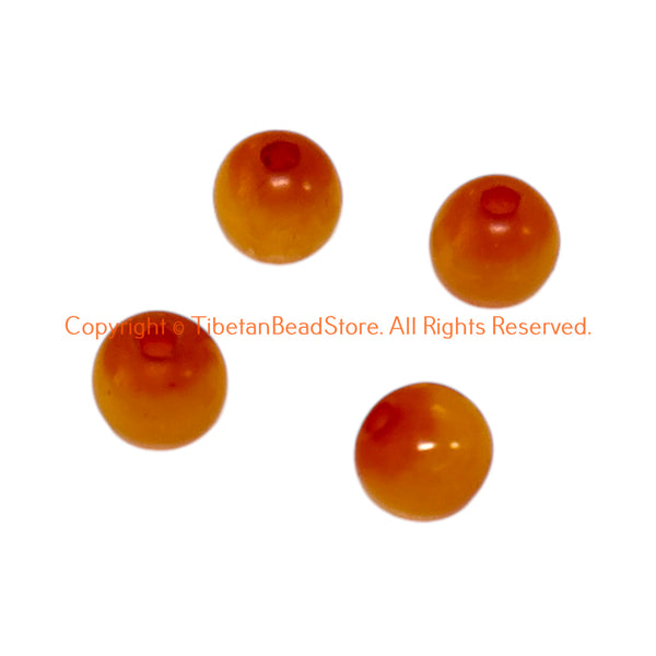 4 BEADS - BIG 10mm Size Tibetan Resin Beads- Mala Supplies Light Weight Amber Color Resin Beads Tibetan Beads - LPB115B-4