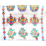 White Multicolor Silk Tibetan Khata Prayer Scarf with 8 Auspicious Symbols - HC111