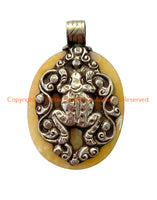 Reversible Tibetan Faceted Quartz Pendant with Repousse Tibetan Silver Frog & Floral Details - WM6506C