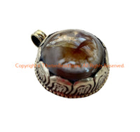 Handmade Tibetan Agate Pendant with Repousse Tibetan Silver Floral Details - WM6505H