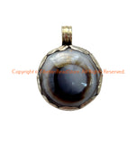 Handmade Tibetan Agate Pendant with Repousse Tibetan Silver Floral Details - WM6505i