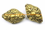 2 BEADS - LARGE Handmade Tibetan Repousse Brass Floral Beads - Ethnic Tribal Large Focal Bead - B3542B-2