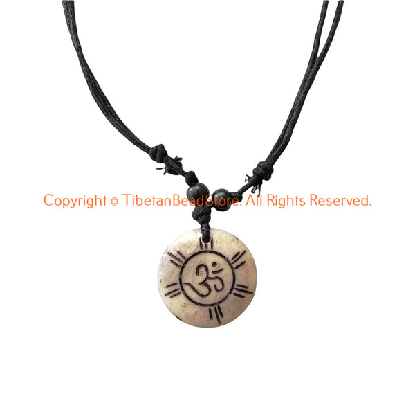 Handmade OM Mantra Pendant on Adjustable Cord - Yoga Jewelry - HC166M