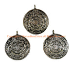 3 PENDANTS - Medium Size Tibetan Calendar Timeline Wheel Solid Silver-Plated Brass Charm Pendants -  WM8020M-3