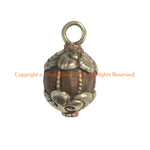 Ethnic Tibetan Old Carnelian Gemstone Charm Pendant with Repousse Tibetan Silver Floral Caps - WM7455Ba-1