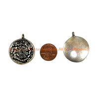 3 PENDANTS - Small Size Tibetan Calendar Timeline Wheel Solid Silver-Plated Brass Charm Pendants - Small Melong Shamanic Mirror Amulet Pendant - WM8020S-3