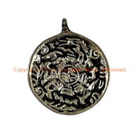 3 PENDANTS - Small Size Tibetan Calendar Timeline Wheel Solid Silver-Plated Brass Charm Pendants - Small Melong Shamanic Mirror Amulet Pendant - WM8020S-3