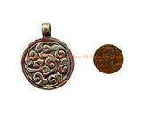 Handmade Tibetan Agate Pendant with Repousse Tibetan Silver Floral Details - WM6505i