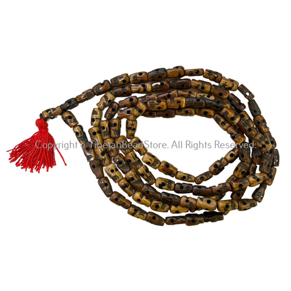 108 Beads - Tibetan Dark Skull Mala Necklace Prayer Beads - Handmade Beads - PB215D