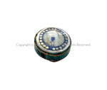 1 BEAD Handmade Ethnic Tibetan Shell Bead with Lapis & Turquoise Inlays - Reversible Beads - B3412D-1