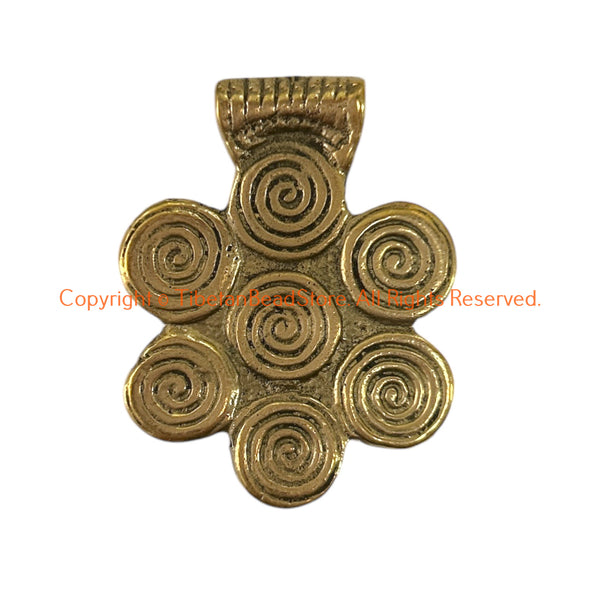 Tibetan Brass Circles & Spirals Pendant - WM8016