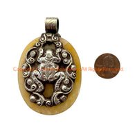 Reversible Tibetan Faceted Quartz Pendant with Repousse Tibetan Silver Frog & Floral Details - WM6506C