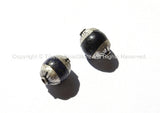 2 beads - Small Lapis Tibetan Beads with Repousse Sterling Silver Caps - Handmade Tibetan Beads - B988-2