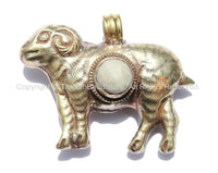Tibetan Reversible Repousse Tibetan Silver Ram Pendant with Faceted Quartz Inlay - Tibetan Animal Pendant - Tibetan Jewelry - WM5315