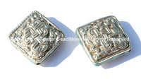 Tibetan Repousse Tibetan Silver Endless Knot Square Focal Beads with Turquoise Inlays- 1 Bead - Infinity Knot - B1705-1