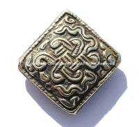 1 Bead - LARGE Tibetan Repousse Carved Endless Knot Square Focal Bead - Infinity Knot Ethnic Bead - B1686-1