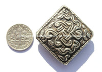 1 Bead - LARGE Tibetan Repousse Carved Endless Knot Square Focal Bead - Infinity Knot Ethnic Bead - B1686-1
