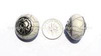 2 BEADS Tibetan White Crackle Resin Beads with Tibetan Silver Auspicious Conch Caps - Ethnic beads - B925-2