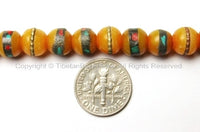 20 BEADS - Tibetan Amber Beads with Turquoise & Coral Inlays - LPB16S-20