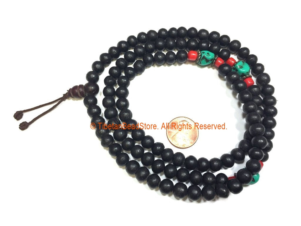 108 beads Tibetan Dark Wood Mala Prayer Beads with Spacer Beads 8mm ...