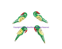 2 BEADS Green Parrot Beads - Handmade Beads - Wooden Parrot Bird Handmade Painted Beads - B3232-2