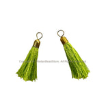 2 TASSELS Lime Green Tassels with Gold Toned Brass Caps - Quality Tassels Boho Mala Tassels Earring Tassels - Craft Tassels - T212-2