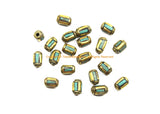 2 BEADS Tibetan Turquoise, Brass Inlay Barrel Beads - Tibetan Beads Tribal Beads - 7mm x 11mm - Barrel Tube Cylinder Beads - B3481-2