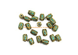 4 BEADS Tibetan Turquoise, Brass Inlay Barrel Beads - Tibetan Beads Tribal Beads - 7mm x 11mm - Barrel Tube Cylinder Beads - B3469-4