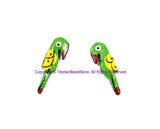 4 BEADS Handmade Light Green Parrot Beads - Handmade Bird Beads - Wooden Parrot Bird Handmade Painted Beads - B3233-4