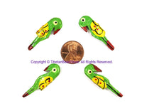 4 BEADS Handmade Light Green Parrot Beads - Handmade Bird Beads - Wooden Parrot Bird Handmade Painted Beads - B3233-4